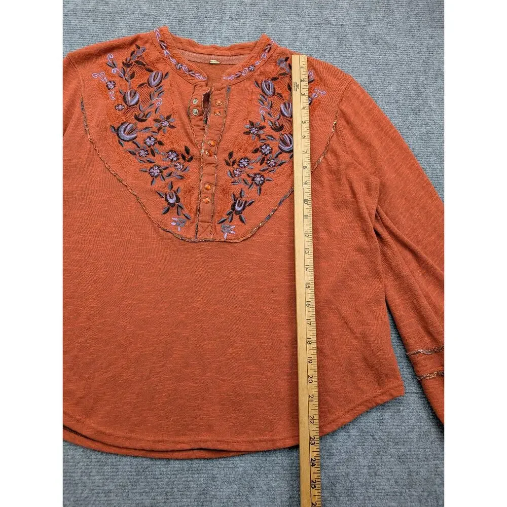 Free People Sundance Kid Blouse Womens Large Embroidered Boho Western Cowgirl